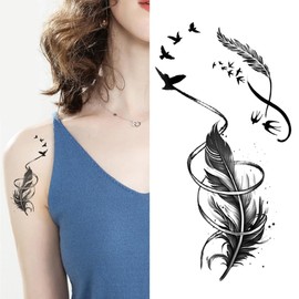Oottati 2 Sheets Small Tiny Temporary Tattoo Stickers Black Feather Birds Swallow Totem