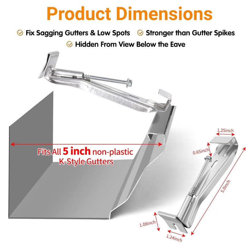 50 Pack Gutter Hangers 5 Inch Gutter Brackets with Bonus