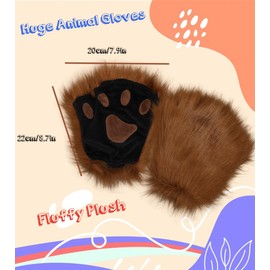 Focupaja Furry Faux Animal Cosplay Fingerless Gloves Bear Wolf Paws Cute Cat Gloves Winter Gloves One Size, Bear Paw Camel