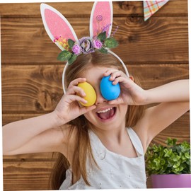Ipetboom Easter Bunny Ears Hairband with Artificial Flowers Lightweight Party Headdress for Comfortable Rabbit Ear Head Hoop for Dress Up and Holiday Costume