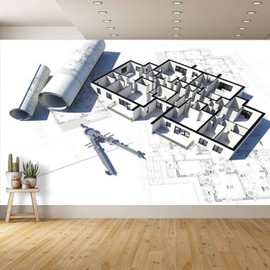 PVC Wallpaper Floor Plans and Some Blueprints Architectural Sketch Stock Pictures Peel and Stick Removable Wall Paper for Living Room Bedroom Wall Decor Self Adhesive Wall Mural Sticker Home Decor