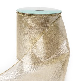 CT CRAFT LLC Champagne Gold Metallic Wired Ribbon 4 inch x 10 Yards for Christmas Home Decor Tree Topper Bow Gift Wrapping DIY Crafts Wreath Garland Wedding