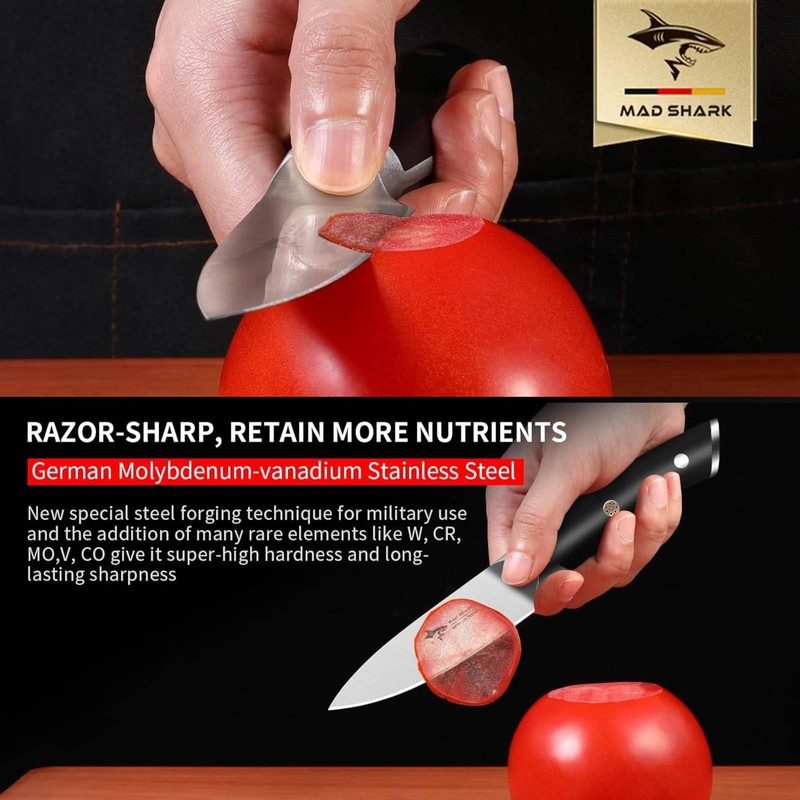 MAD SHARK 3.5 inch Paring Knife, Small Kitchen Knives Ergonomic