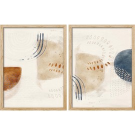 SIGNWIN Framed Brown & Tan Squares with Black Lines Wall Art, Set of 2 Abstract Shapes Illustrations Wall Décor Prints, Multicolor Warm Wall Décor for Living Room, Bedroom - 11"x14" Natural