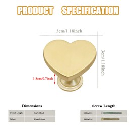 YYMSEN 6 Pcs Brass Heart-Shaped Gold Cabinet Knobs, Suitable for Bathroom & Kitchen Drawer Pulls