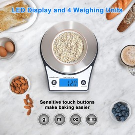 MADOTREE Food Scales for Kitchen, Digital Scale Grams and Ounces for Food Weight, Baking,Cooking,Meal Prep,Small Kitchen Scales with 4 Weighing Units/LED Display/Tare Function,Stainless Steel