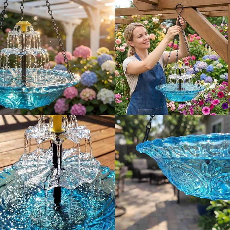 2026 New Solar Cascade Hanging Bird Bath Fountain, Outdoor Hanging