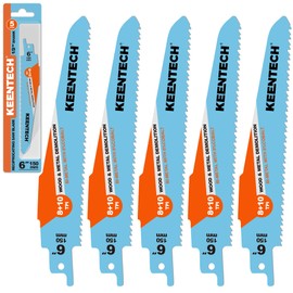 KEENTECH 6 Inch Sawzall Blade 8+10 TPI 5-Pack for Plastic, Wood and Metal Demolition, Compatible with Reciprocating Saws