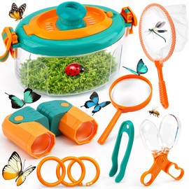 TOY Life Atrapa insectos para niños, juguetes al aire libre con red de mariposa, binoculares para niños, lupa, hábitat de insectos con visor de aumento y pinzas de juguetes de insectos, kit de explorador para exteriores