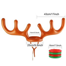 SULOLI Inflatable Ring Toss Game Set with 4 Rings and Inflatable Antlers, Inflatable Reindeer Antler Hat for Family Christmas Party