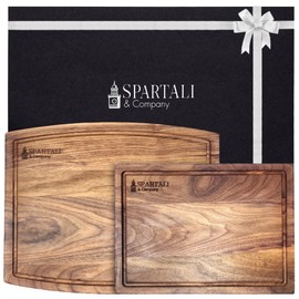 Spartali & Company Black Walnut Cutting Board Set for Kitchen, Reversible Wooden Chopping Board With Juice Grooves, Made from American Black Walnut, set of 2 sizes 12x9 & 15x12. Gift Box included!