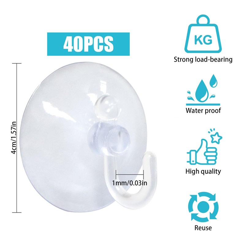 TSKDKIT Pack of 40 Suction Cup Hooks, Suction Cups for