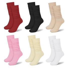 YSense 6 Pairs Slouch Socks Women, Thigh High Long Boot Socks for Women Girls, Soft Knit Casual Crew Slouchy Socks Bulk for Spring Summer Winter