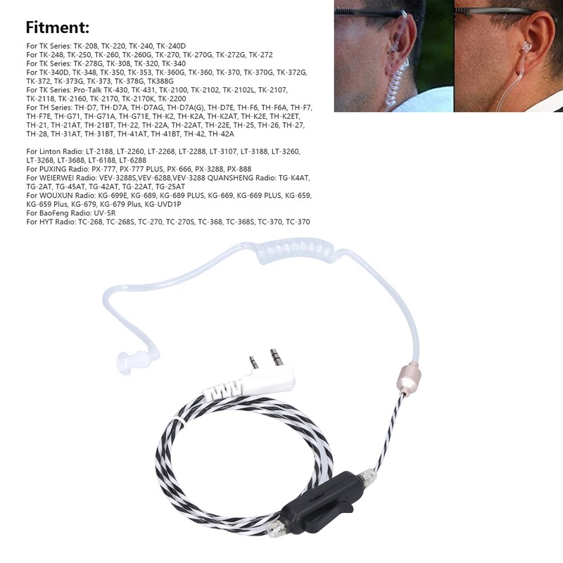 Walkie Talkie Earphone Adjustable Volume Acoustic Tube KHead for BaoFeng
