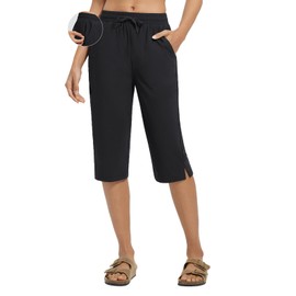 BALEAF Women's Quick Dry Swim Pants 15" Long Swim Capris UPF50+ Swimming Beach Pants with Liner and Pockets Black XXL