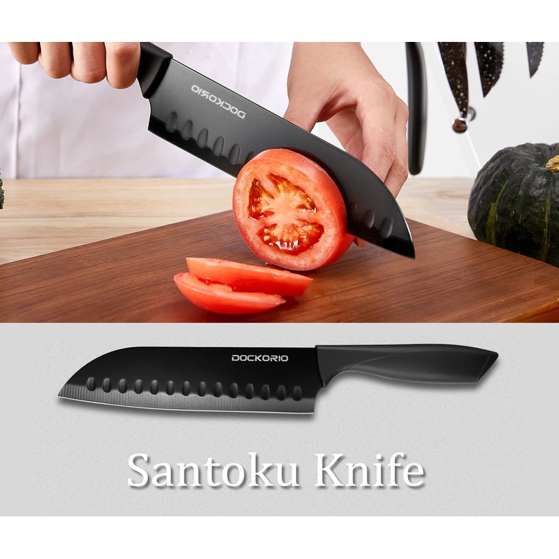 Dockorio Kitchen Knife Set with Block, 19 PCS High Carbon