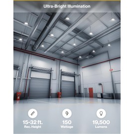 Sunco UFO LED High Bay Light, 150W, 19500 Lumens, 5000k Ultra Bright Commercial Shop Lights for Warehouse, Factory, Workshop, Garage & Barn, Ceiling Mount, Plug & Play, 120V, UL