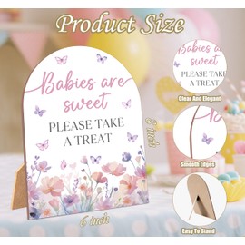 Purple Butterfly Babies Are Sweet Please Take a Treat Sign for Baby Shower, 6x8 Inch Arch Wooden Sign with Stand, Butterfly Baby Shower Table Sign, Gender Neutral Party Decoration - MUK08