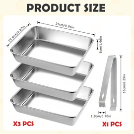 Bcuuozeeing Breading Bowls Set of 3 Stainless Steel 25 cm x 19 cm x 5 cm Breading Trays, Stainless Steel Breading Tray, Gastro Container for Cutlets, Meat, Fish and Vegetables