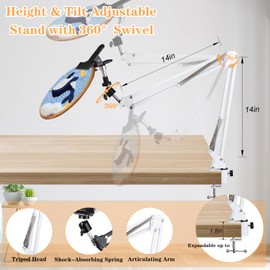 Adjustable Embroidery Hoops Stand for Hand Work,Cross Stitch Frame with 360° Rotation,Needlework Frame, Embroidery Stand Suitable for Embroidery Kit,3-in-1 Hoop/Tablet/Phone Holder Desk Stand,White