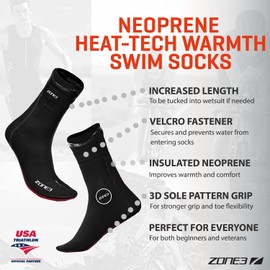 ZONE3 Neoprene Heat-Tech Warmth Swim Socks For Men Women Kids/High Stretch Thermal Wetsuit Socks 3.5mm Thick Neoprene For Swimming, Diving, Snorkel