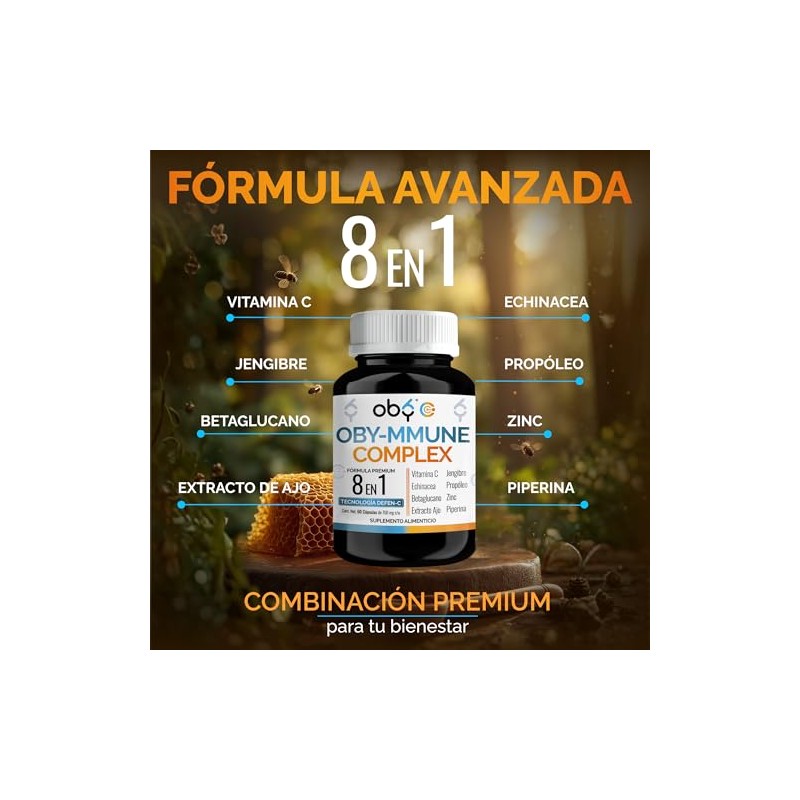 Oby Immune Complex Vitamina Zinc Echinacea Ajo Envejecido Jengibre Propóleo