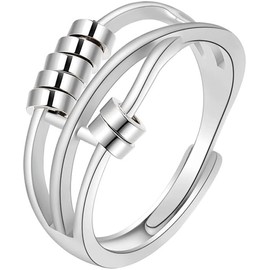 The Charmery Metal Beads Anxiety Ring Stress Relief Fidget Rings For Women Men Antistress Spiral Rotate Jewlery