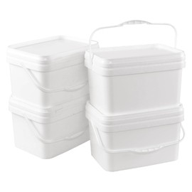Yesdate 4 Pcs 3 Gallon Rectangle Food Grade Bucket Pail with Airtight Lid, All Purpose Buckets for Storing Dry Food Camping Fishing (White)