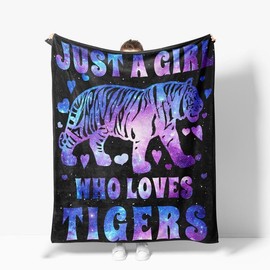 Tiger Blanket Just A Girl Who Loves Tigers Fleece Throw Blanket Super Soft Warm Cozy Fuzzy Plush Tigers Blanket Gifts for Girls Boys Kids Room Decor 40"X50"