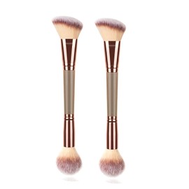 Paquete de 2 Brochas de Maquillaje de Doble Punta para Contorno, Mezclar y Broncear - Brocha Angular para Base y Brocha Correctora - Cabello Premium Luxe para Una Aplicación Perfecta de Maquill