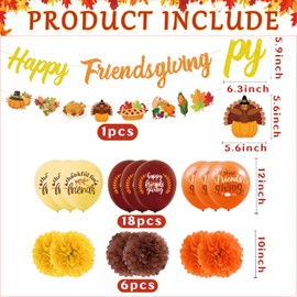 Friendsgiving Party Supplies Set,Friendsgiving Party Banner and Hanging Swirl,Balloons for Thanksgiving Party Decorations.