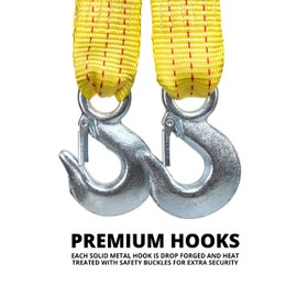 NEIKO 51005A Heavy-Duty Tow Strap with Hooks, 2 Inches by 20 Feet, Woven Polyester Webbing, and 10,000-Pound Capacity, HD Truck Recovery Strap and ATV Tow Strap, Tow Rope for Vehicles