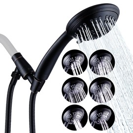 G-Promise High Pressure Shower Head 6 Spray Setting with Adjustable Solid Brass Shower Arm Mount and Extra Long Flexible Stainless Steel Hose (Oil Rubbed Bronze)