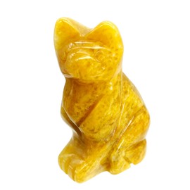 Neyisaa 2 Inches Carving Stone Sitting Cat Statue Figurine, Crystal Animal Healing Sculpture Pocket Stones Reiki Home Decoration, Yellow Jade