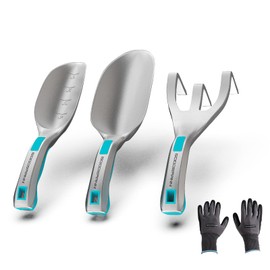 Garden Tool Set, Die-cast Aluminum Gardening Hand Tools Tools 3 Piece by GOODSMANN Includes Hand Trowel, Transplant Trowel Silver & Blue 9149-24301-03A 0