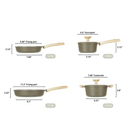 KASANOVA Bambù 6Pcs Cookware set, Die-cast Aluminum pots and pans, Nonstick frying pans and casseroles, Induction safe, PFOA-free (Green, 6 pcs)