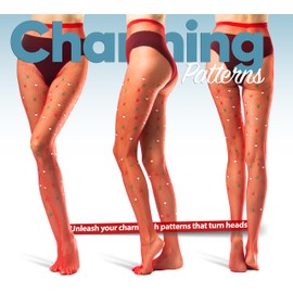 AVIAN LEGS Seamless High Waist Fishnet Pantyhose with Colorful Heart Pattern - Nylon Tights for Women, Black, White, Red, Green (S-L) (US, Alpha, Small, Large, Regular, Regular, Red)