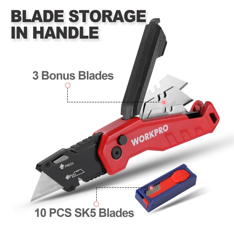 WORKPRO Folding Utility Knife, Quick Change Box Cutter, Razor Knife