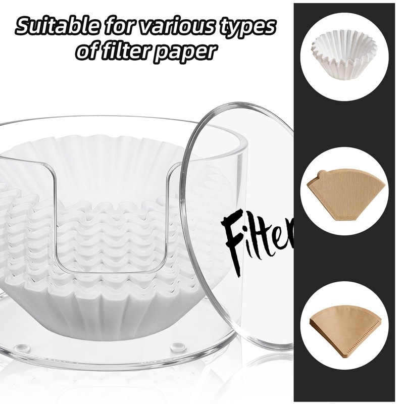 Acrylic Coffee Filter Holder with Lid, Reusable Coffee Filter Storage