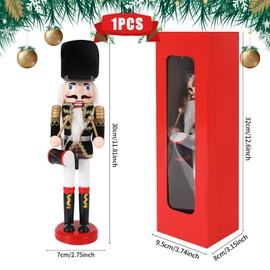 Christmas Wooden Nutcracker Soldier,30cm/11.8in Christmas Decor Nutcrackers Vintage Wooden Nutcracker Figures Puppet Toy Christmas Nutcracker Soldier Figures for Festival Party Outdoor Xmas Gifts
