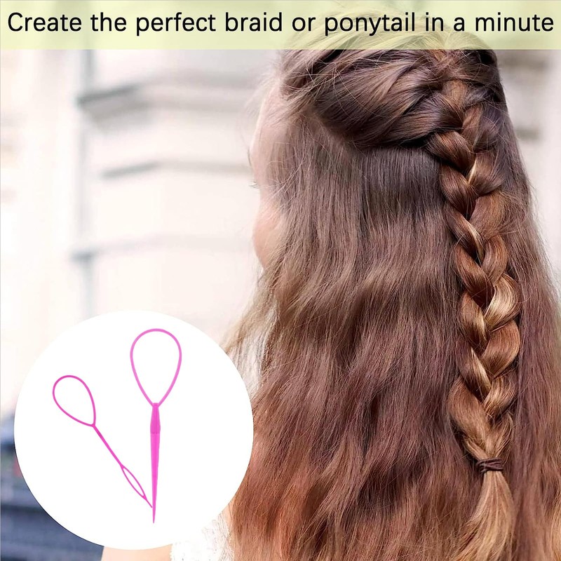 2pcs Ponytail Pull Through Hair Hoop Tool, Braiding Tool topsy