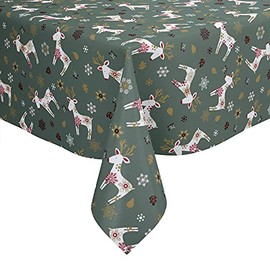 Karina Home Scandi Christmas Reindeer PVC Vinyl Wipe Clean Oilcloth Tablecloth (300cm x 140cm, Green)