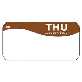 DayMark Safety Systems MoveMark IT110036 Day of The Week Trilingual Removable Label, Thursday, 1" x 2", Brown (Roll of 1000)