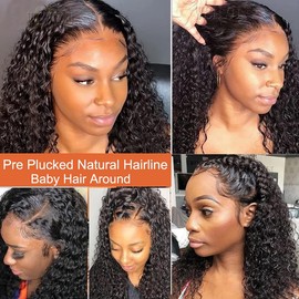 WENYU Lace Front Wigs Human Hair Curly 13x4 Lace Frontal Human Hair Wigs for Black Women Human Hair Pre Plucked with Baby Hair 150% Density Brazilian Curly Lace Front Wigs Human Hair 9A Natural Black … (28 Inch, Curly 13x4 Lace Front Wig)