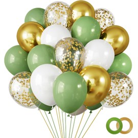 Green Balloons Birthday Wedding, Sage Green Gold White Air Balloons for Wedding, Pack of 50 30 cm Helium Balloons for Boys Girls Birthdays, Wedding, Baby Shower, Baby Shower, Anniversary Party