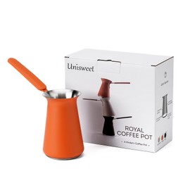 UNISWEET Modern Turkish Coffee Pot with Heat-Resistant Rubber Handle, 400 ML/140 Fluid Ounces Milk Warming Pot, Stainless Steel Greek Arabic Coffee Maker