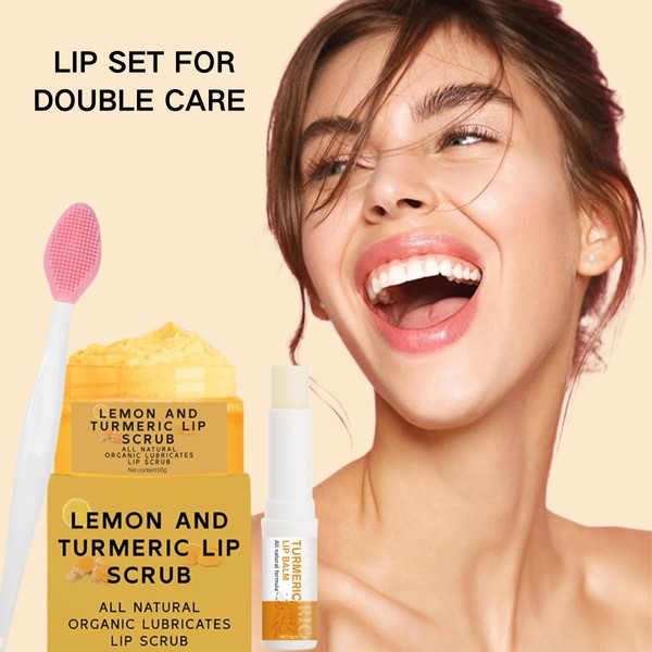 ZBMCYHCXH 3PCS Turmeric and Lemon Lip Scrub & Turmeric Lip