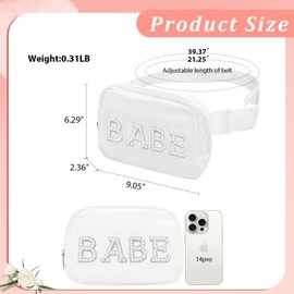 Lamyba Bride to be Gifts,Bridal Shower Gifts, Pearl Patch Bride Fanny Pack for Bachelorette Party Wedding day,Adjustable Strap Waterproof Bride Crossbody Bag, Babe White, 8.66" x 5.19" x 1.97"