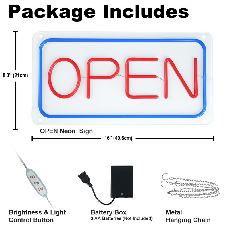 iDecoMart 16 Inch LED Open Sign, Ultra Bright 5 Modes