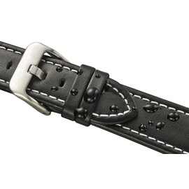 Genuine Waterproof Leather Watch Band with Quick Release Spring Bars - Black Leather Watch Strap 22mm (White Stitching)